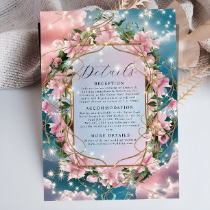 Cartão De Informações Buquê Floral Elegante Casamento Rosado