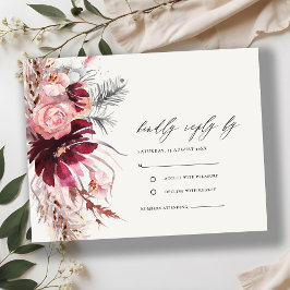 Cartão De Informações Burgundy Blush Floral Pampas Grass Casamento RSVP 