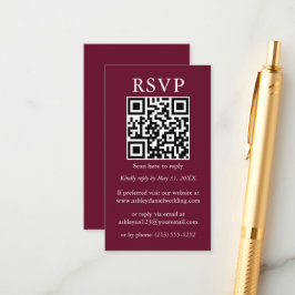 Cartão De Informações Burgundy de RSVP Simples de QR Minimalista de Casa