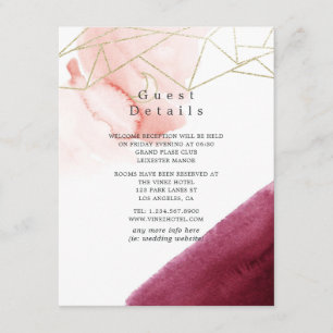 Cartão De Informações Burgundy e Blush Detalhe de Convidado de Casamento