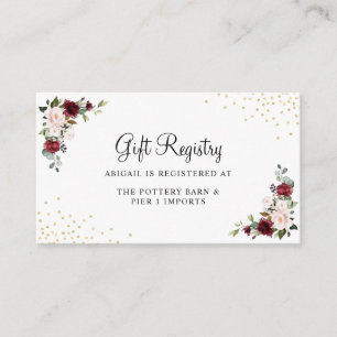 Cartão De Informações Burgundy Floral Gold Foil Chic Gift Registry