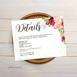 Cartão De Informações Burgundy Floral Gold Polygonal Geometric Wedding