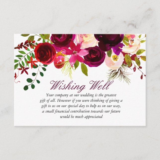 Cartão De Informações Burgundy Floral Weding Wishing Good (Frente)