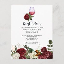 Cartão De Informações Burgundy Floral Wine Provando Nupcial Detalhes do