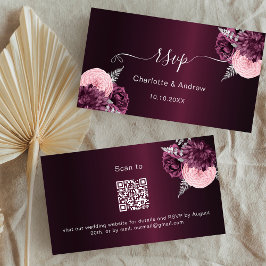 Cartão De Informações Burgundy florals website de casamento RSVP Código