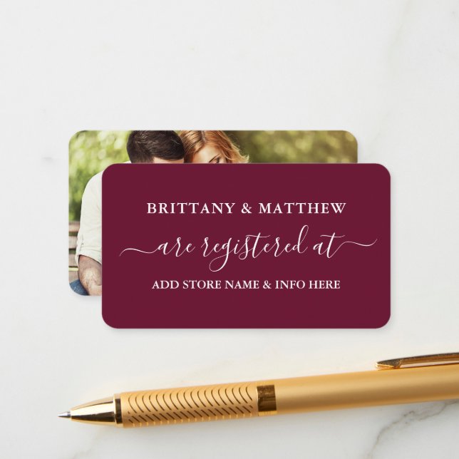 Cartão De Informações Burgundy Foto do Registro de Casamento da Caligraf (Frente/Verso In Situ)