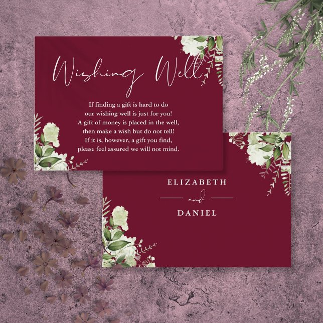 Cartão De Informações Burgundy Greenery Floral Wishing Bem Casamento (Burgundy Greenery Floral Wishing Well Wedding Enclosure Card
)