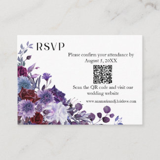 Cartão De Informações Burgundy Lavender Dusty Blue Minimalist QR Code