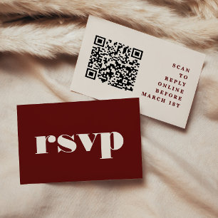 Cartão De Informações Burgundy & Marfim Simples Código QR RSVP Casamento