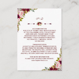 Cartão De Informações Burgundy Marsala - Detalhes do Casamento Floral - 