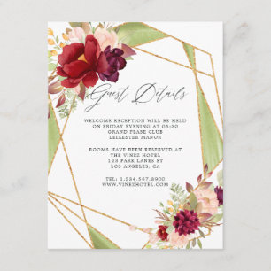 Cartão De Informações Burgundy-Marsala e Detalhes Geométricos do Convida