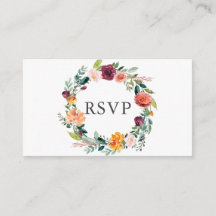 Burgundy Orange Floral Wreath Wedal RSVP