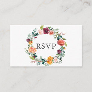Cartão De Informações Burgundy Orange Floral Wreath Wedal RSVP
