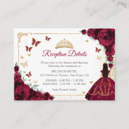 Cartão De Informações Burgundy Roses Gold Quinceanera Reception Details