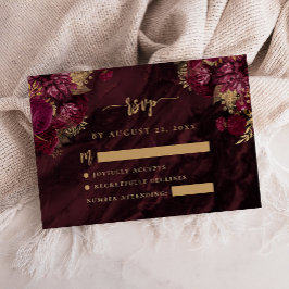 Cartão De Informações Burgundy Vermelho Dourado Floral Ágata Script Casa