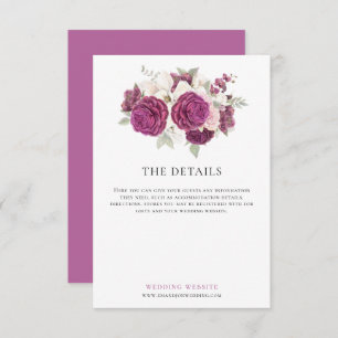Cartão De Informações Burgundy Watercolor Florals Detalhes do Casamento