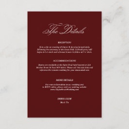 Cartão De Informações Burgundy Wedding Details