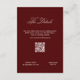 Cartão De Informações Burgundy Wedding Details Qr Code
