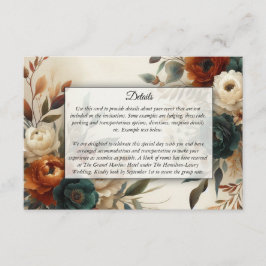 Cartão De Informações Burnt Orange and Blue Fall Flowers Wedding