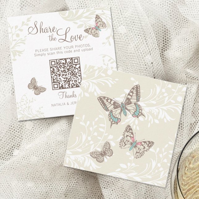 Cartão De Informações Butterflies floral swirl cream brown wedding (Criador carregado)