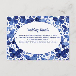 Cartão De Informações Butterflies Watercolor Indigo Blue Casamento Detal