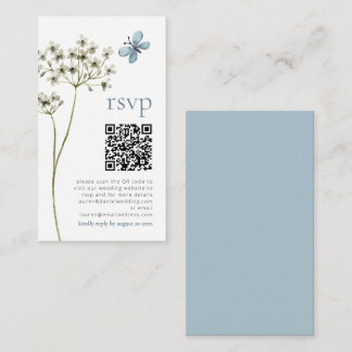 Cartão De Informações Butterfly Wildflower QR Blue Casamento RSVP Card