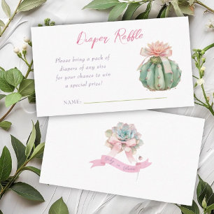 Cartão De Informações Cactus Pink Ribbon Baby Girl Chá Raffle