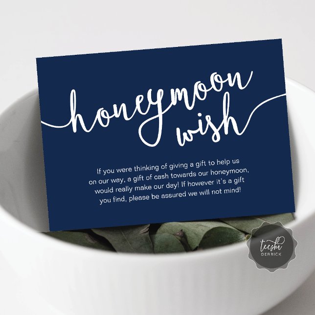 Cartão De Informações Caixa de Dinheiro para Desejos do Fundo de Lua de  (Honeymoon Fund Wish Cash, A note on gifts, Modern Rustic Modern Rustic Wedding Card Navy Blue)