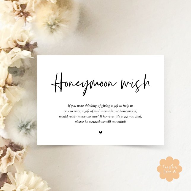 Cartão De Informações Caixa do Fundo de Desejo Honeymoon de Casamento (Wedding Honeymoon Wish Fund Cash Enclosure Card in Black and White)