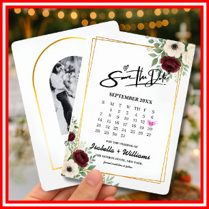 Cartão De Informações Calendário de Geometria Verde Sage Casamento Salva