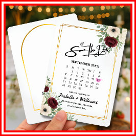 Cartão De Informações Calendário de Geometria Verde Salvia Casamento Sav