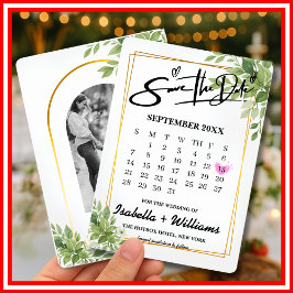 Cartão De Informações Calendário de Verde Salvia Casamento Save The Date