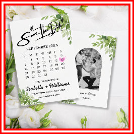 Cartão De Informações Calendário de Verde Salvia Casamento Save The Date