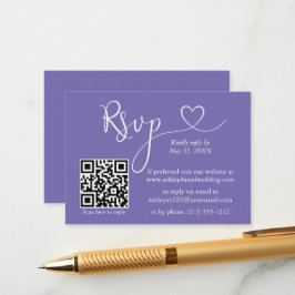 Cartão De Informações Caligrafia Casamento Coração QR RSVP Periwinkle