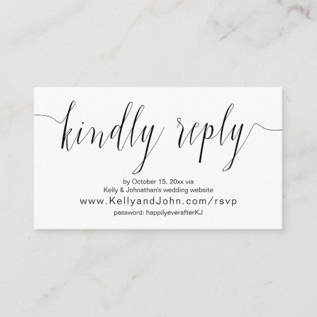 Cartão De Informações Caligrafia de Casamento, Preto, Janto Online RSVP (Frente)