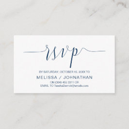 Cartão De Informações Caligrafia de Casamento, Script Azul de Marinho, R