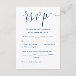 Cartão De Informações Caligrafia de casamento, script Marinho Blue, RSVP
