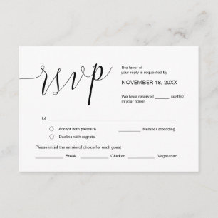 Cartão De Informações Caligrafia de Casamento, Script Negro Simples, RSV