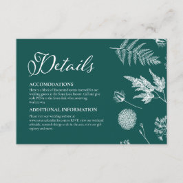 Cartão De Informações Caligrafia e Casamento Floral Dark Teal