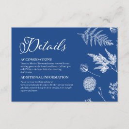Cartão De Informações Caligrafia e Floral Casamento Azul Marselha
