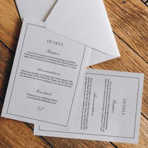 Cartão De Informações Caligrafia Elegante Detalhes de Casamento Preto e
