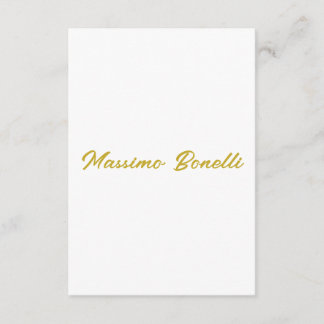 Cartão De Informações Caligrafia Elegante Dourado Branco Simples Nome