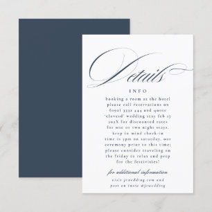 Cartão De Informações Caligrafia Formal Casamento Azul Marinho Branco De