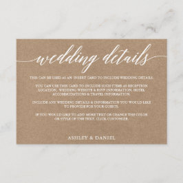 Cartão De Informações Caligrafia Moderna Detalhes do Casamento Kraft