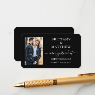 Cartão De Informações Caligrafia Moderna Foto Registro de Casamento Pret