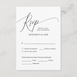 Cartão De Informações Caligrafia Negra Moderna, Janto de Casamento RSVP 