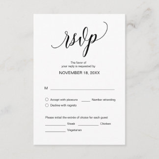Cartão De Informações Caligrafia Negra Moderna, Janto de Casamento RSVP