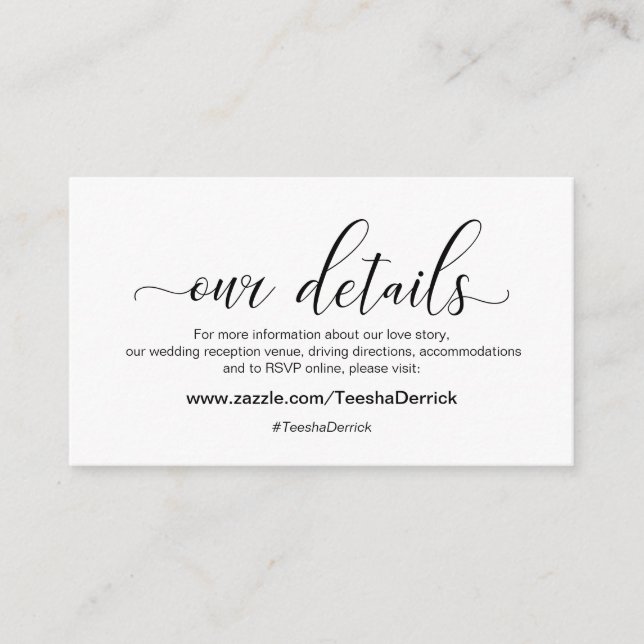 Cartão De Informações Caligrafia negra moderna, Nossos Detalhes (Frente)