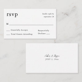 Cartão De Informações Caligrafia Preta e Branca 9 Sem RSVP de Refeições