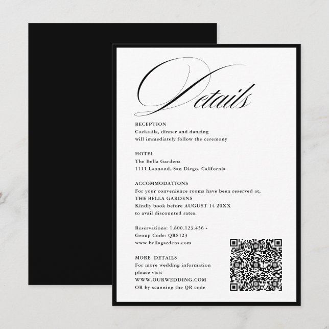 Cartão De Informações Caligrafia Romântica Script Detalhes QRcode Casame (Frente/Verso)